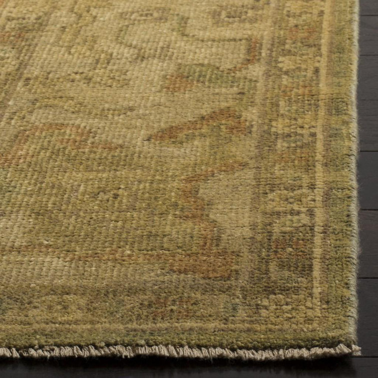 Elegant Oushak Hand-Knotted Wool Green/Beige Area Rug - 9' x 12'