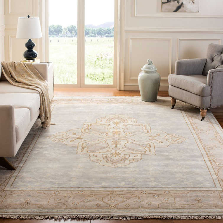 Elegant Oushak Hand-Knotted Light Blue Wool Area Rug, 6' x 9'