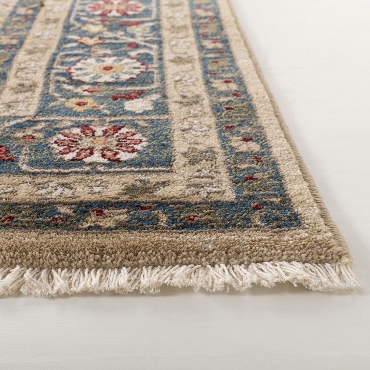 Serene Pastoral Beige & Navy 8' x 10' Synthetic Area Rug