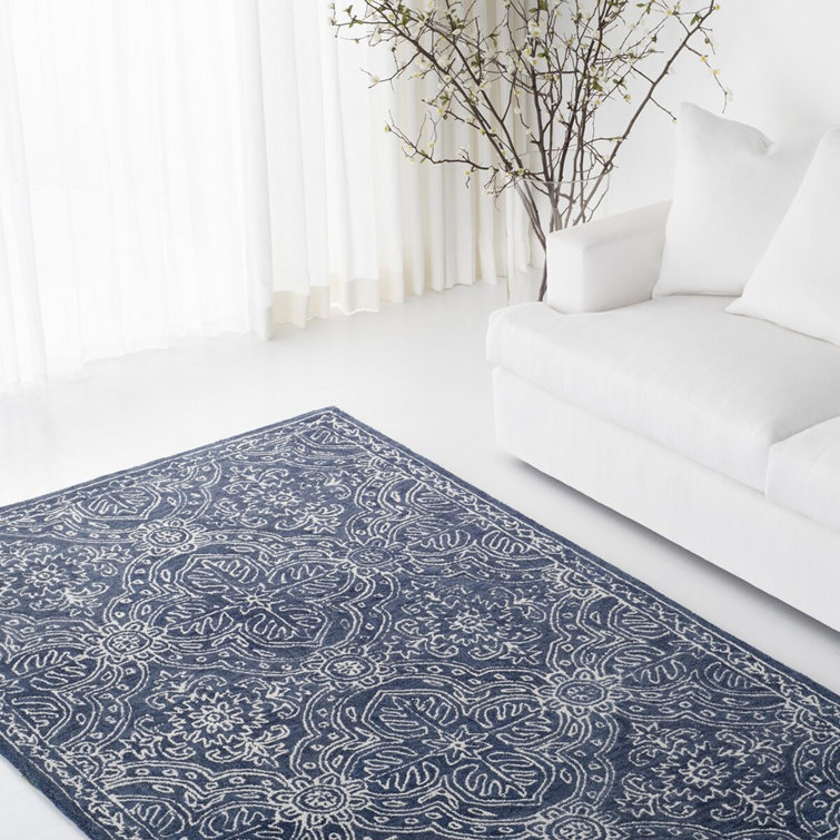 Hand-Tufted Navy and Ivory Wool 3' x 5' Area Rug