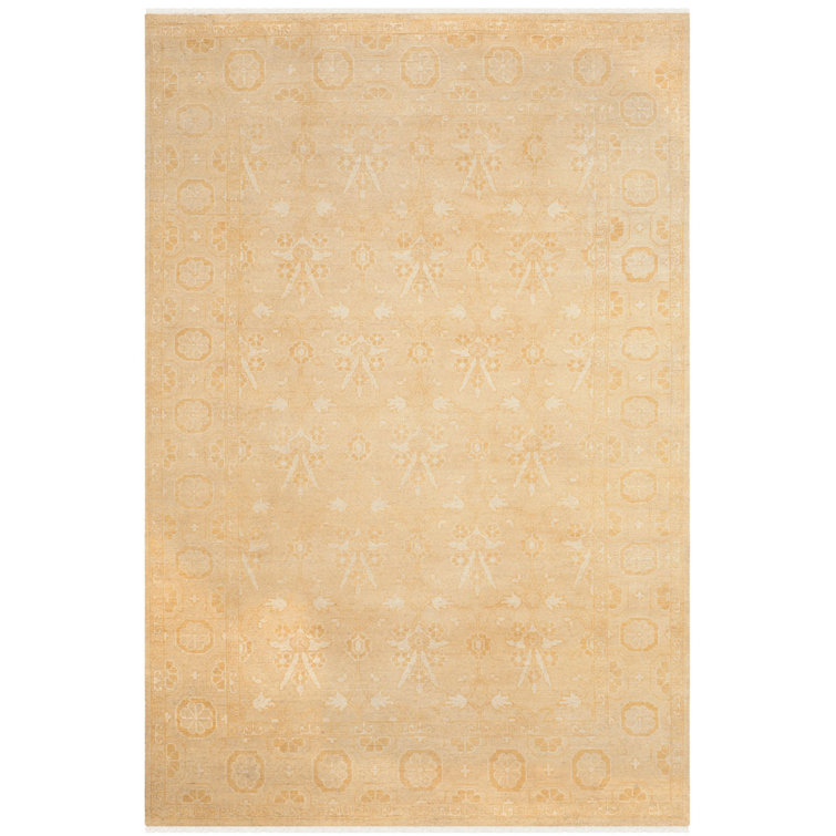 Oushak 6' x 9' Beige Hand-Knotted Wool Area Rug