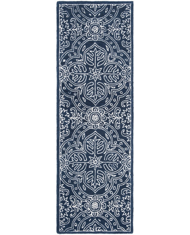 Navy and Ivory Hand-Tufted Wool Runner Rug 2'3" x 10'