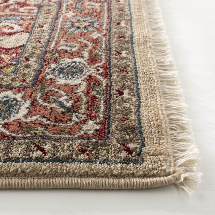 Lauren-Inspired Red Beige Hand-Knotted 8' x 10' Synthetic Area Rug