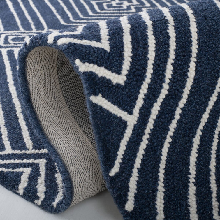 Handmade Indigo Geometric Wool Tufted Rug 8' x 10'