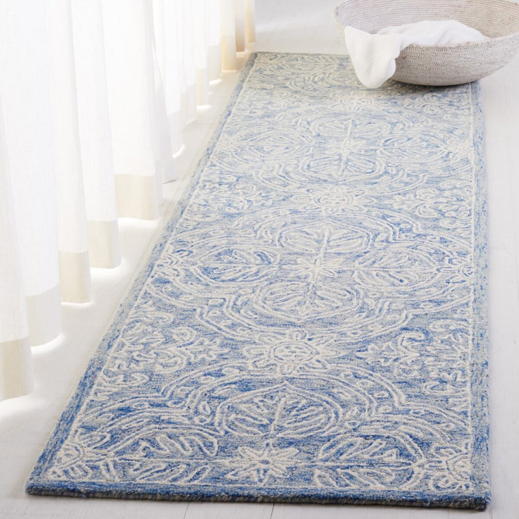 Blue and Ivory Hand-Tufted Wool Runner Rug
