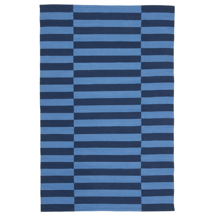 Indigo and Navy Striped Cotton Flat Woven 4' x 6' Rug