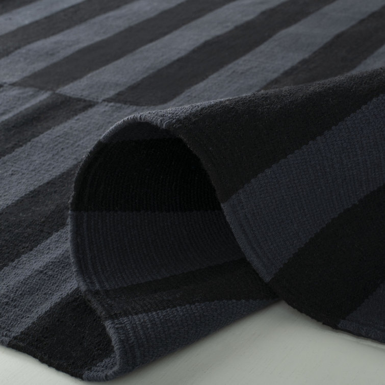 Onyx Cotton Flat Woven Striped Rectangular Rug, 5' x 8'