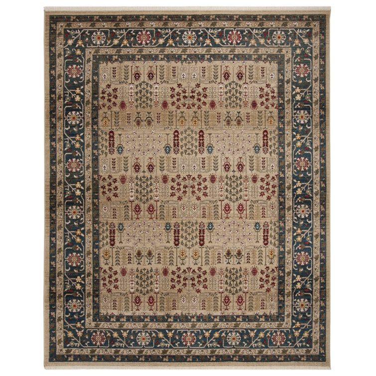 Serene Pastoral Beige & Navy 8' x 10' Synthetic Area Rug