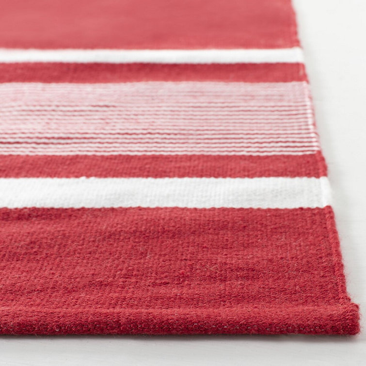 Red Stripe Synthetic 4' x 6' Handmade Flat Woven Rug