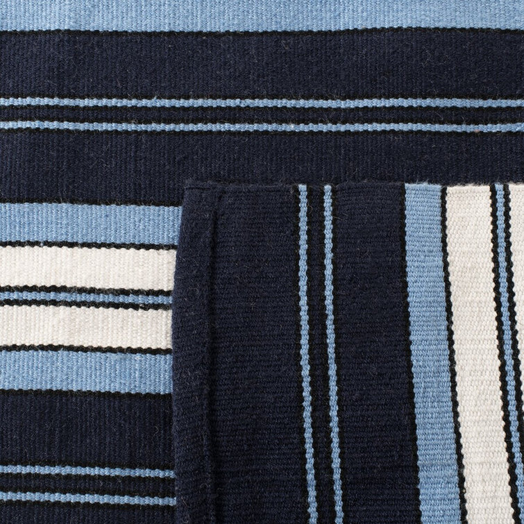 Navy Stripe Synthetic 4' x 6' Easy-Care Rectangular Area Rug