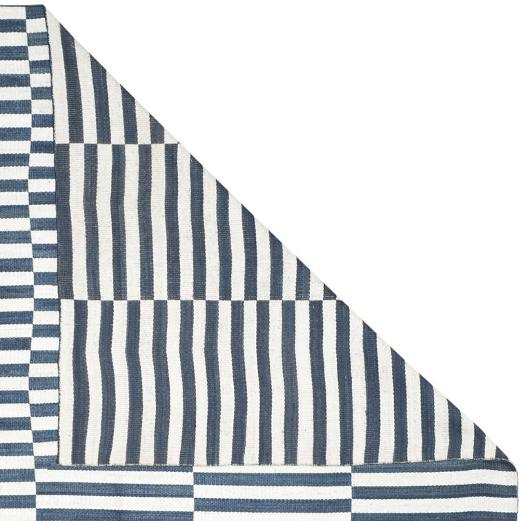 Indigo Surf Hand-Knotted Stripe 4' x 6' Area Rug