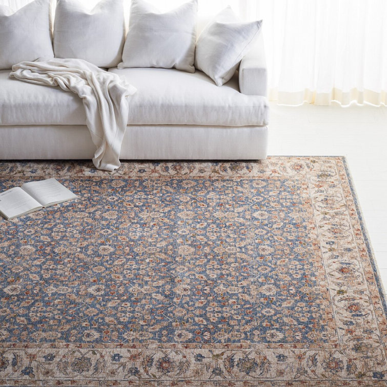 Helena Ivory & Blue Hand-Knotted Synthetic Area Rug