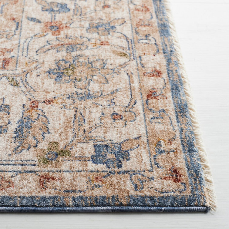 Helena Ivory & Blue Hand-Knotted Synthetic Area Rug