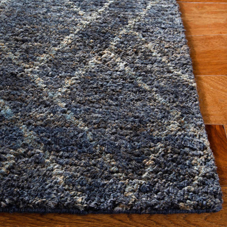 Indigo Denim Hand-Knotted Wool Area Rug, 2' x 3'