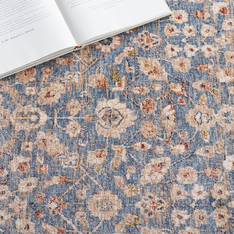 Helena Ivory & Blue Hand-Knotted Synthetic Area Rug