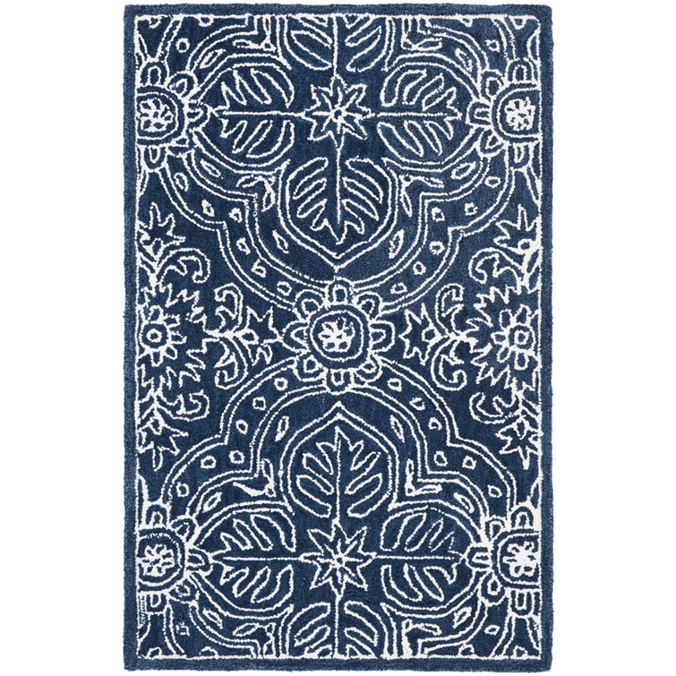 Navy and Ivory Hand-Tufted Wool Oriental Rug, 2'6" x 4'