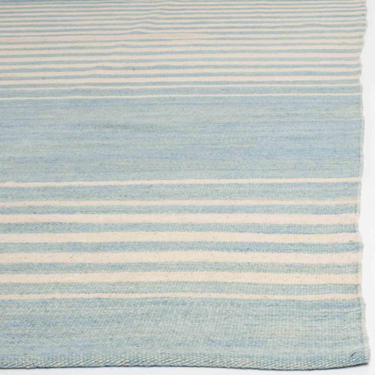 Coastal Stripe Handwoven Blue Wool 2' x 3' Area Rug