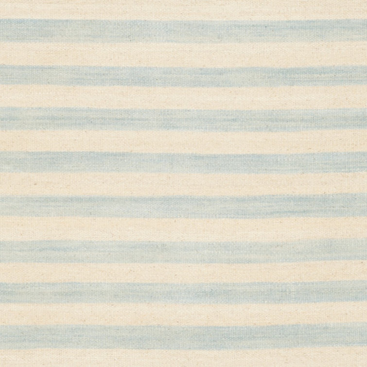 Small Sky Blue and White Wool Stripe Area Rug