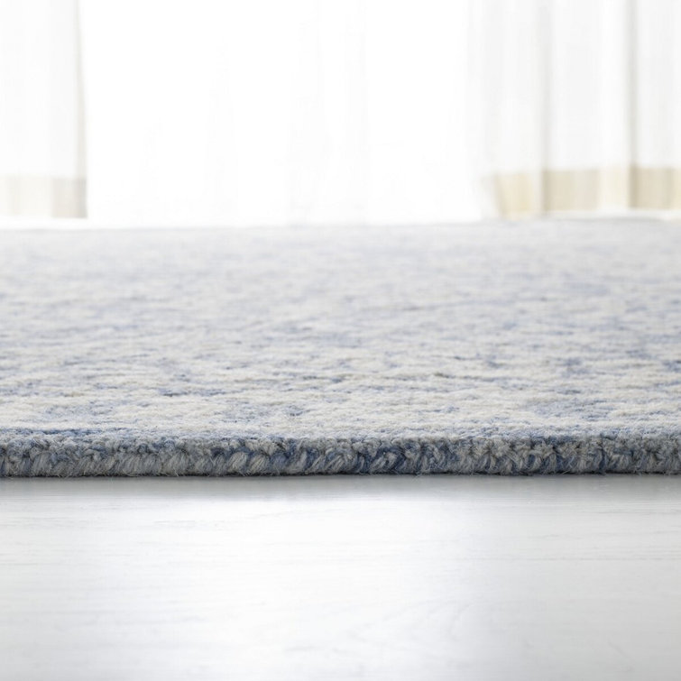 Handmade Tufted Floral Wool Round Rug - 7' Blue/Ivory