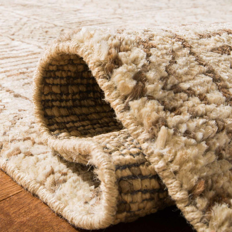 Cream and Chocolate Hand-Knotted Wool Area Rug