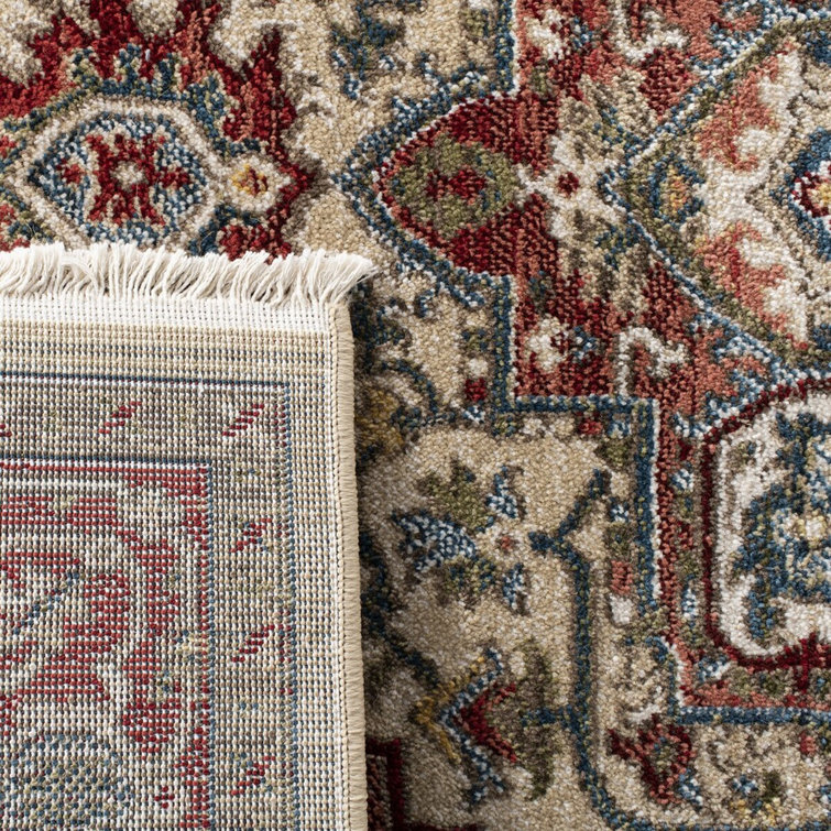 Lauren-Inspired Red Beige Hand-Knotted 8' x 10' Synthetic Area Rug
