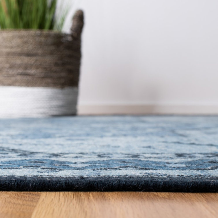 Ink Blue Hand-Knotted Wool 4' x 6' Area Rug