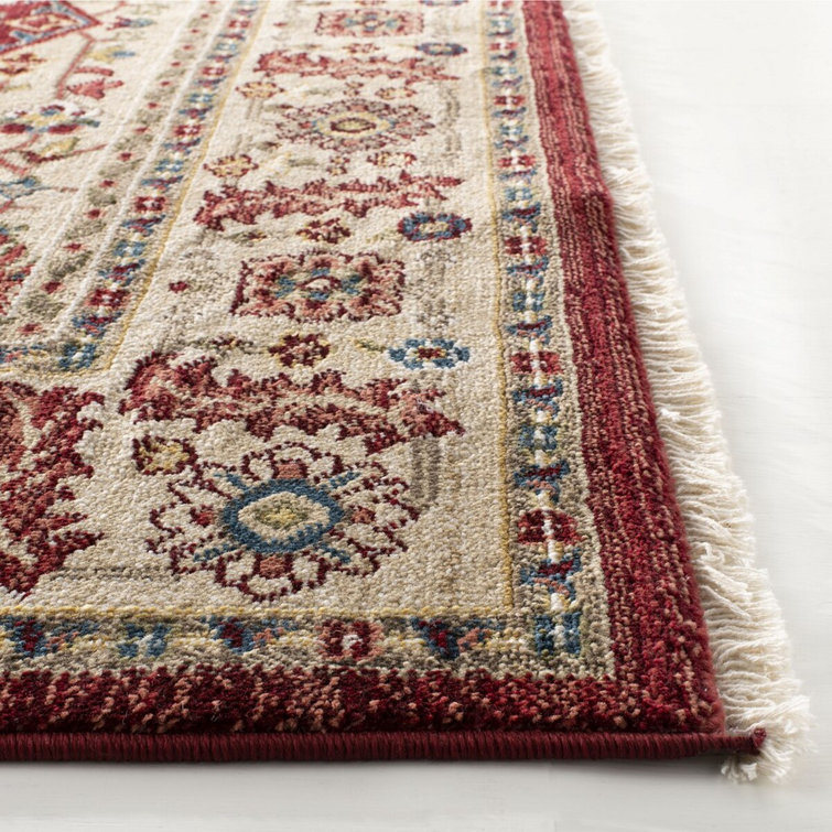 Handmade Beige and Red Synthetic Oriental Rug, 2'2" x 4'