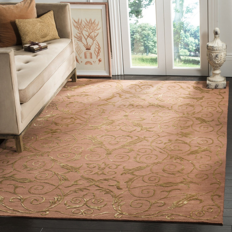 Elysian Rustic Hand-Knotted Wool and Silk 10' x 14' Rust Area Rug