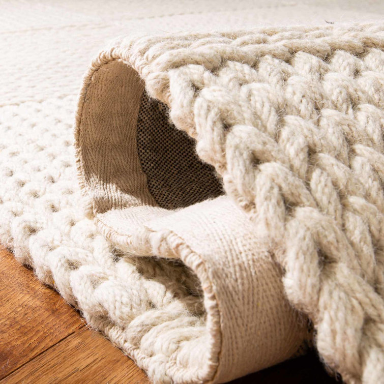 Braided Handmade Stripe Wool-Cotton Blend Rug, 4' x 6', Cream