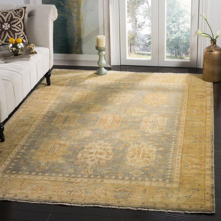 Handmade Oushak Grey and Gold Wool Rectangular Rug 9' x 12'