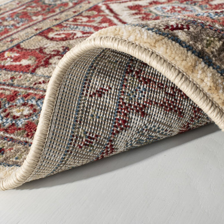 Lauren-Inspired Red Beige Hand-Knotted 8' x 10' Synthetic Area Rug