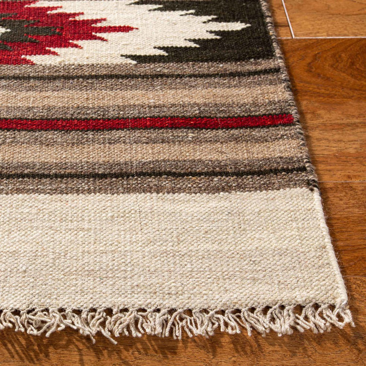 Traditional Southwestern Handwoven Wool Red Stripe Area Rug