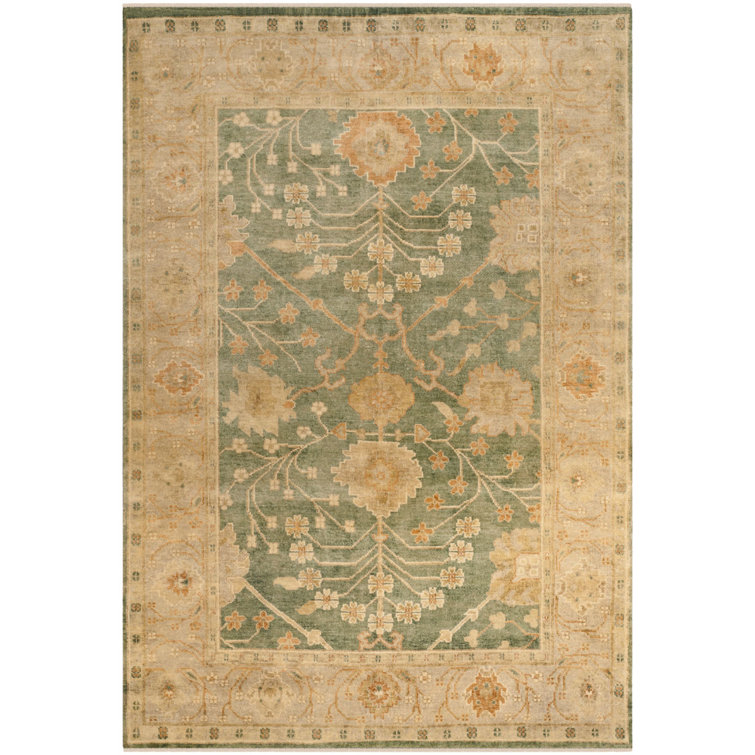Oushak Medium Blue and Beige Wool Area Rug 6' x 9'
