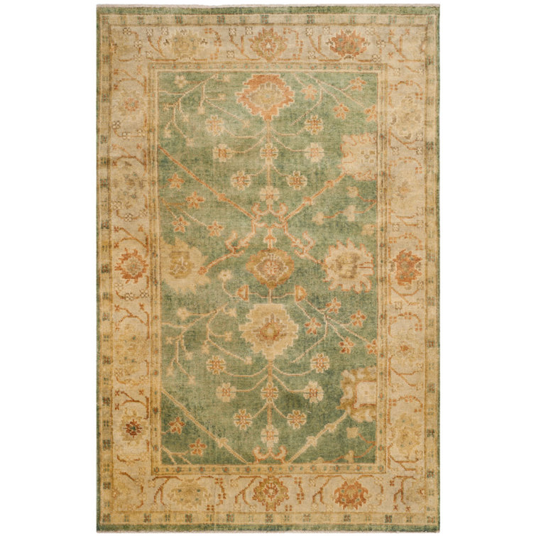 Hand-Knotted Medium Blue and Green Wool 4' x 6' Oriental Rug