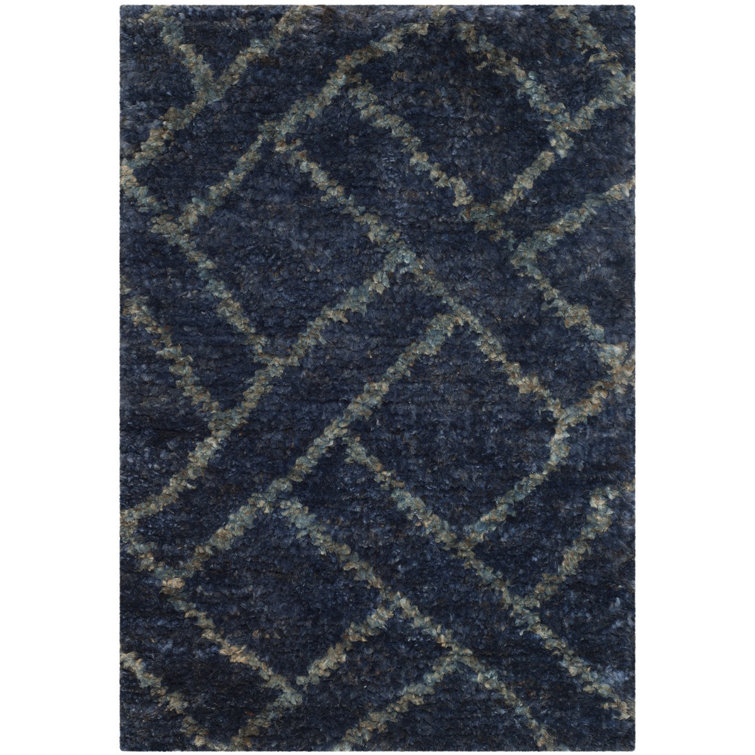 Indigo Denim Hand-Knotted Wool Area Rug, 2' x 3'