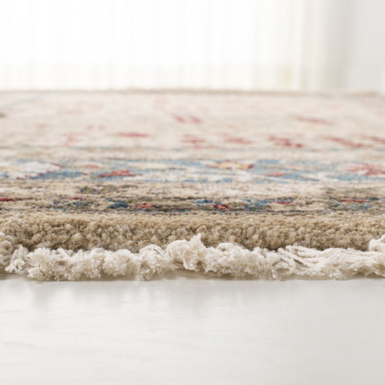 Serene Pastoral Beige & Navy 8' x 10' Synthetic Area Rug
