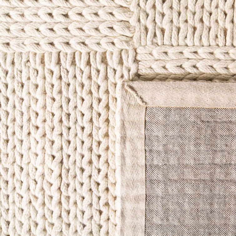 Braided Handmade Stripe Wool-Cotton Blend Rug, 4' x 6', Cream