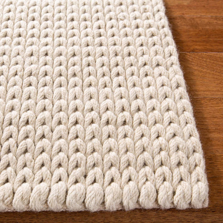 Braided Handmade Stripe Wool-Cotton Blend Rug, 4' x 6', Cream