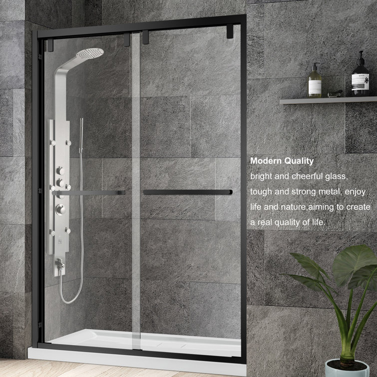 Matte Black 48" W x 76" H Double Sliding Glass Shower Door