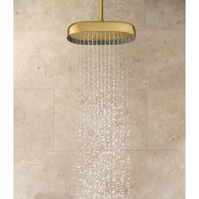 Vibrant Brushed Brass Oval Rain Shower Head with Adjustable Spray