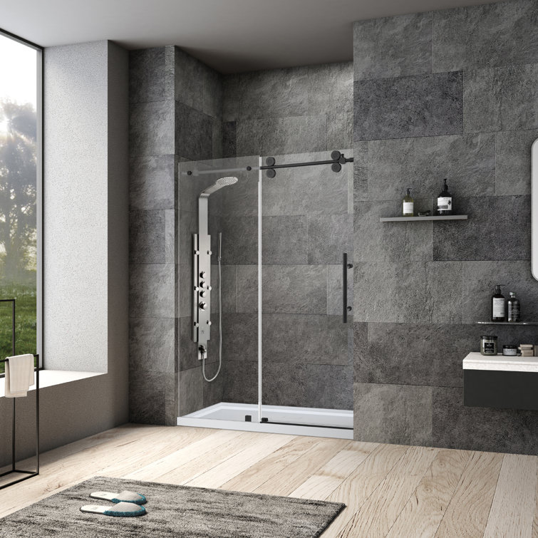 Vinnova Villena 60" Matte Black Frameless Sliding Shower Door