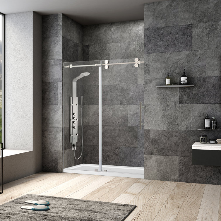 Villena 68'' x 78'' Frameless Sliding Shower Door in Brushed Nickel