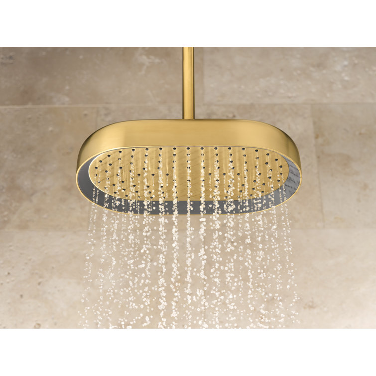 Vibrant Brushed Brass Oval Rain Shower Head with Adjustable Spray