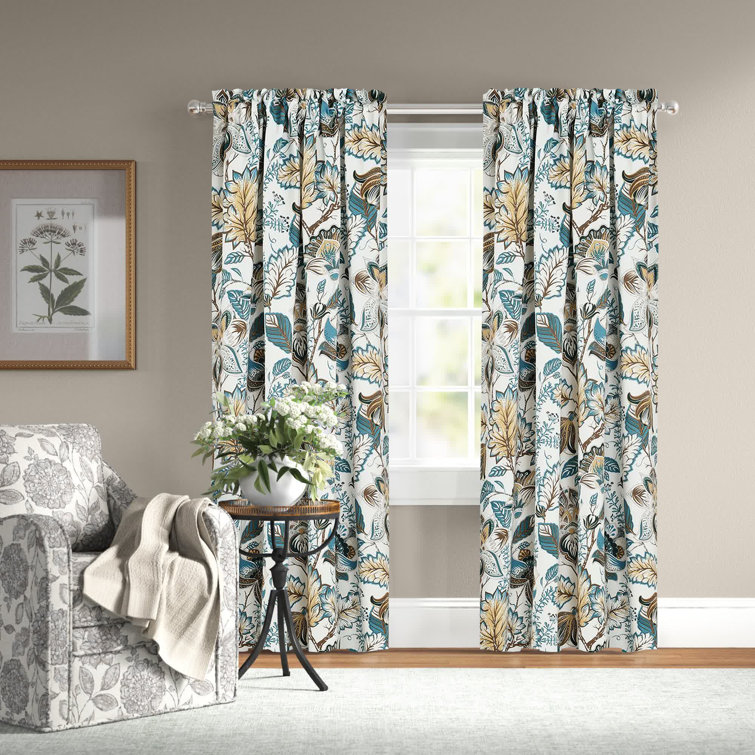 Cynthia Jacobean Blue Floral Room Darkening Curtain Set