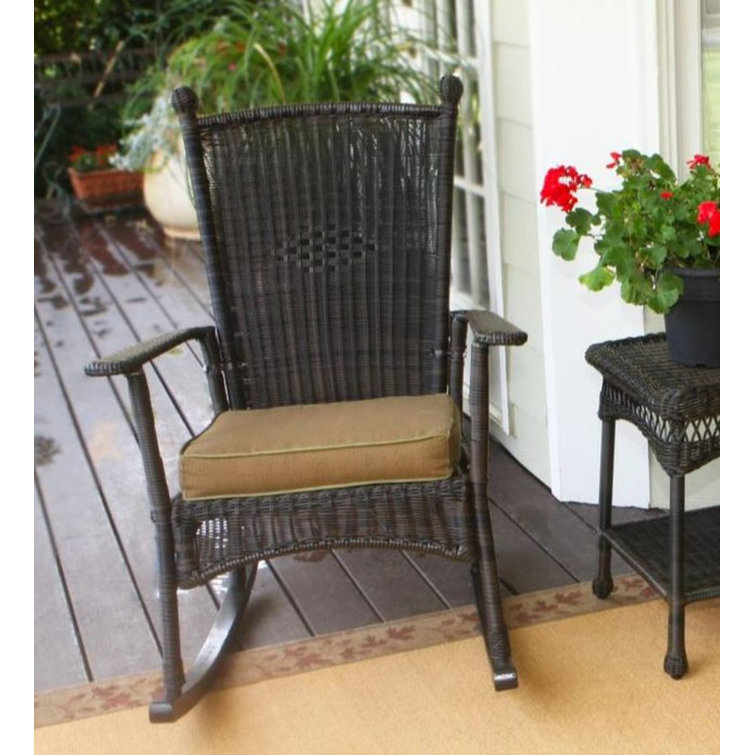 Portside Dark Roast Wicker Outdoor Rocking Chair with Cushions