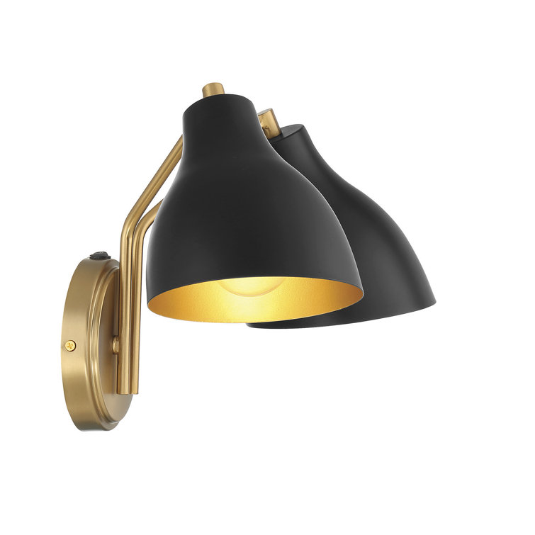 Black and Brass Dual Arm Dimmable Metal Sconce