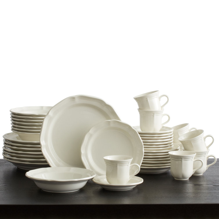 French Countryside Cream 40-Piece Porcelain Dinnerware Set, Service for 8
