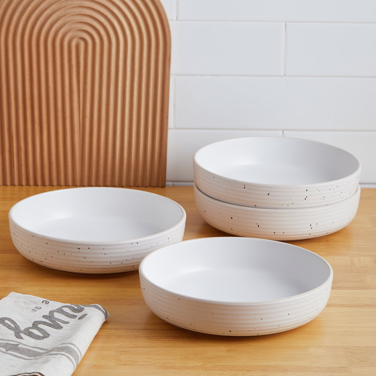 Off-White Ceramic 16-Piece Ribbed Dinnerware Set