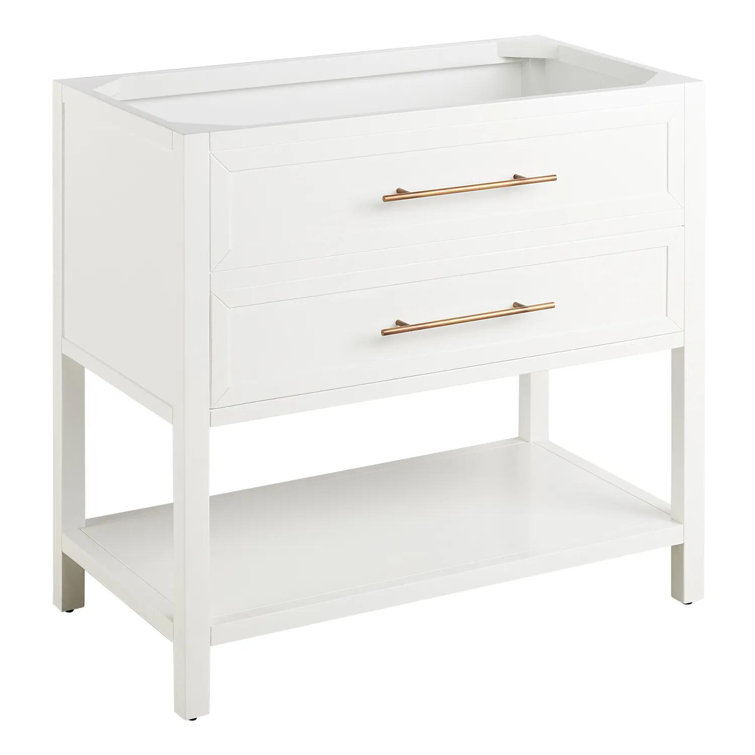 Bright White Mahogany Single Bathroom Vanity with Satin Brass Hardware