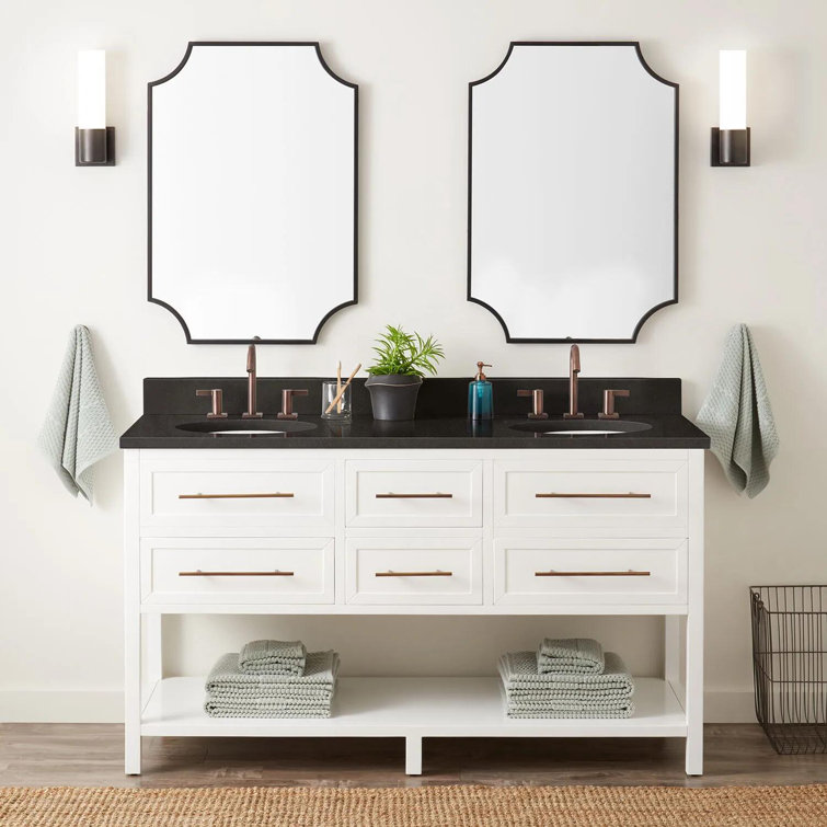 60" White Mahogany Double Bathroom Vanity with Arctic White Quartz Top